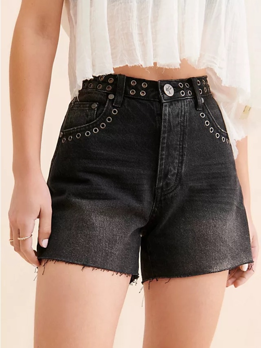 One Teaspoon • High Waist Mom Studded Black Shorts